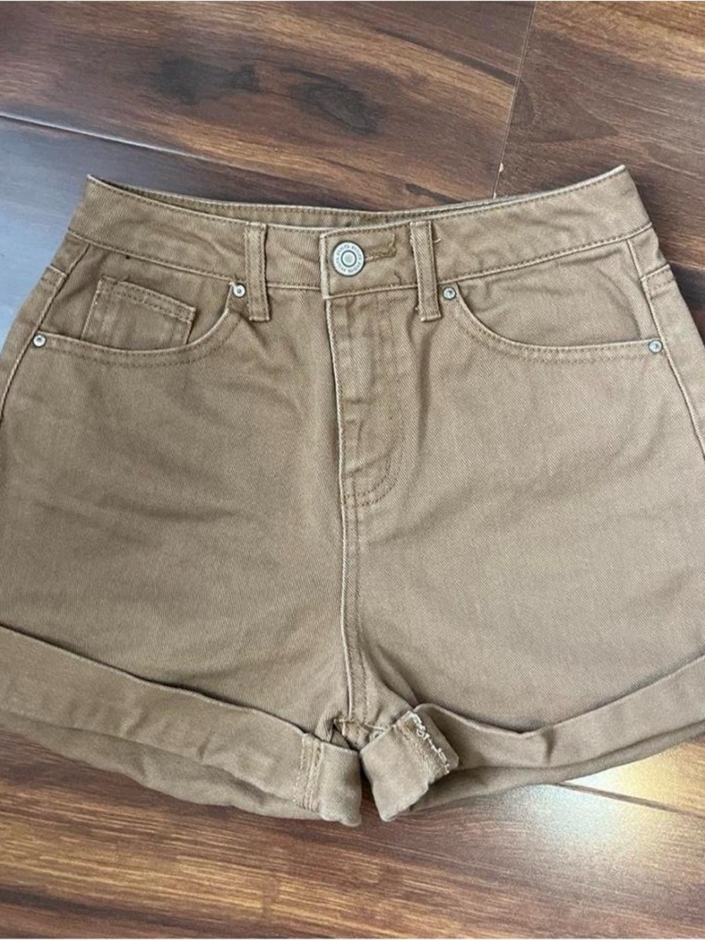 Tilly's Women's Brown High-Rise Rolled Hem Denim Shorts